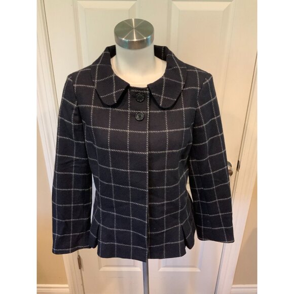 Brooks Brothers Blue & Gray Plaid Check Wool Jacket w/ Peter Pan Collar, Size 8 - Picture 1 of 6